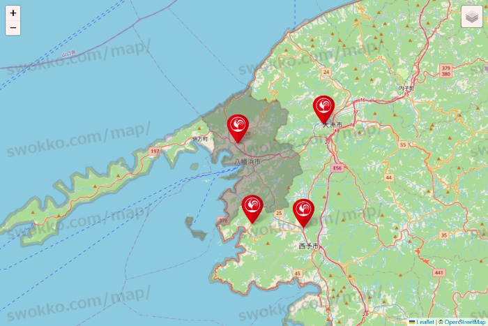 愛媛県のコメリの店舗地図