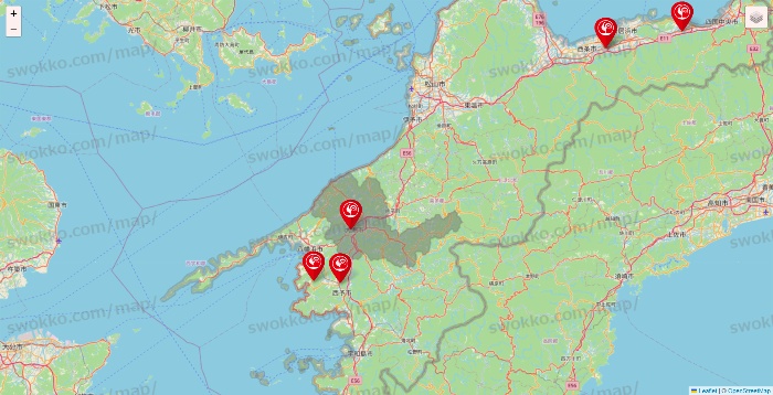 愛媛県のコメリの店舗地図