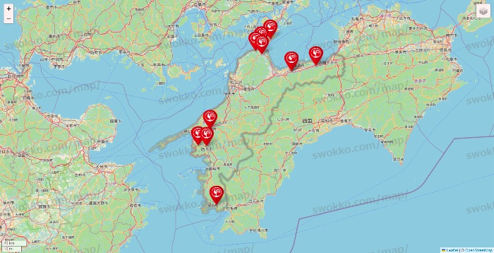 愛媛県のコメリの店舗地図