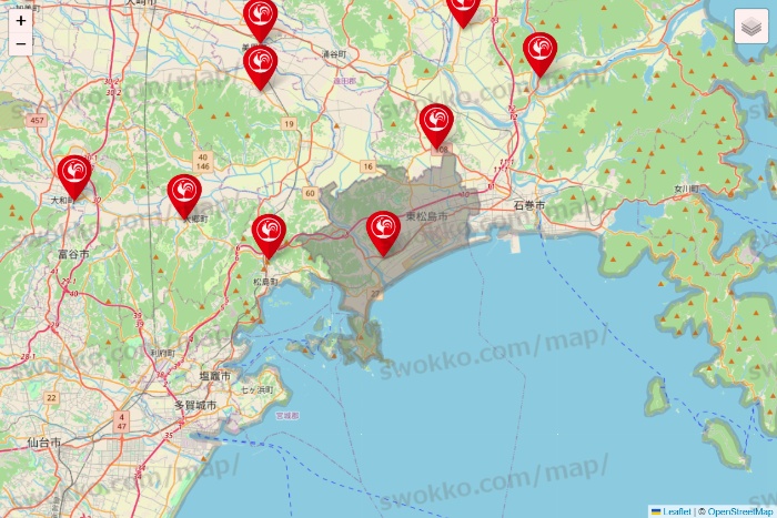 宮城県のコメリの店舗地図