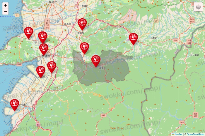 熊本県のコメリの店舗地図
