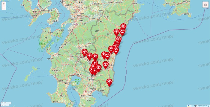 宮崎県のコメリの店舗地図