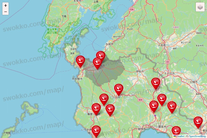 鹿児島県のコメリの店舗地図