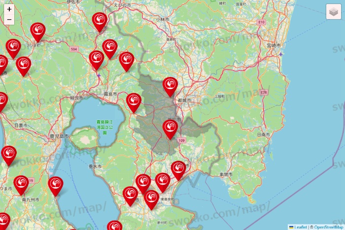 鹿児島県のコメリの店舗地図