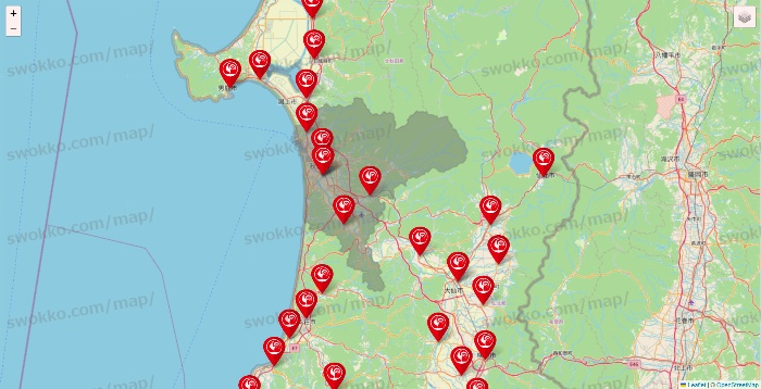 秋田県のコメリの店舗地図