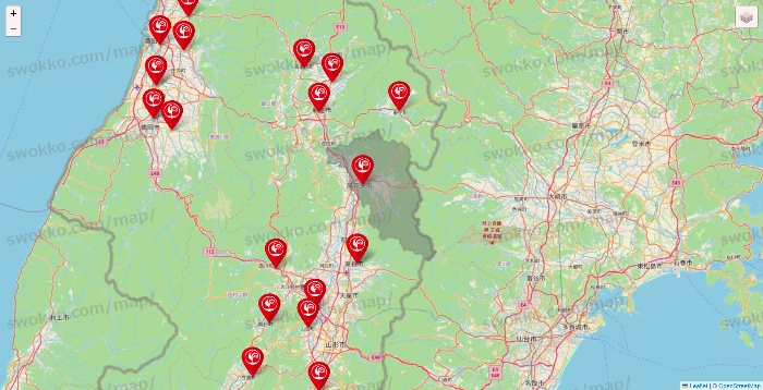 山形県のコメリの店舗地図