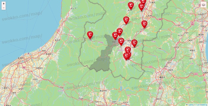 山形県のコメリの店舗地図