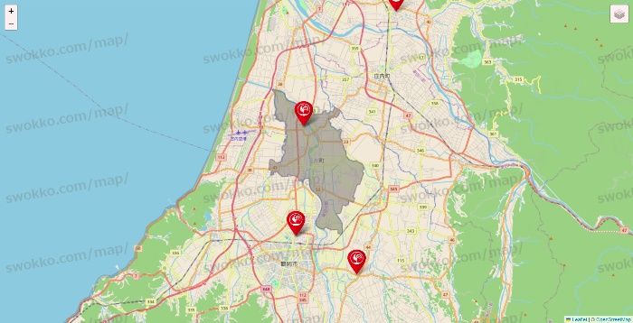 山形県のコメリの店舗地図