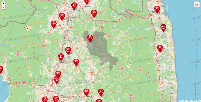 福島県のコメリの店舗地図