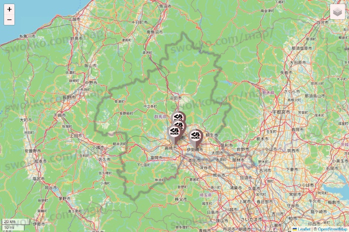 群馬県のくら寿司の店舗地図