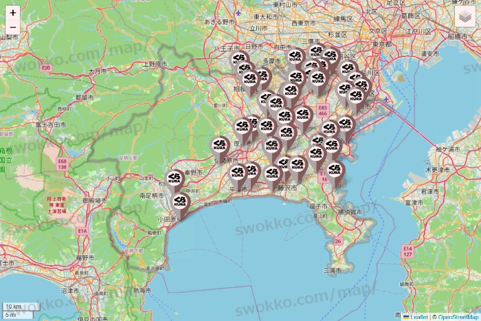 神奈川県のくら寿司の店舗地図