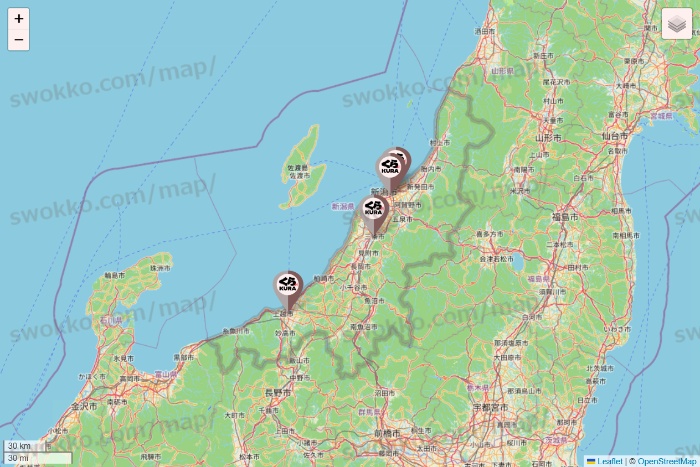 新潟県のくら寿司の店舗地図