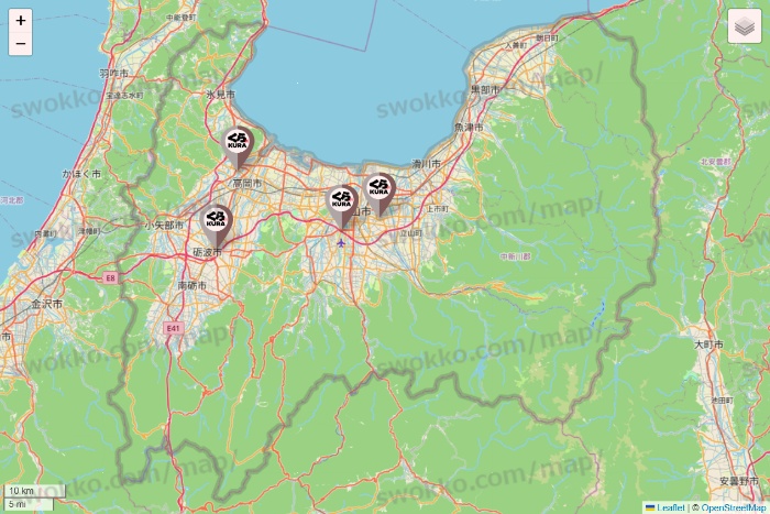 富山県のくら寿司の店舗地図