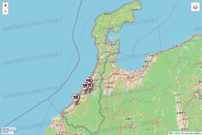 石川県のくら寿司の店舗地図