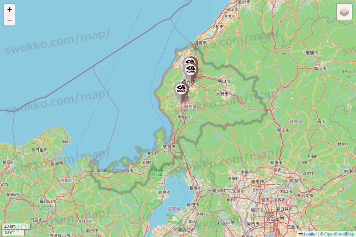 福井県のくら寿司の店舗地図