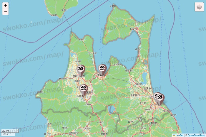 青森県のくら寿司の店舗地図