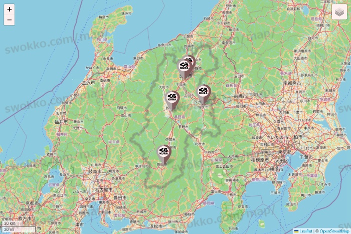 長野県のくら寿司の店舗地図