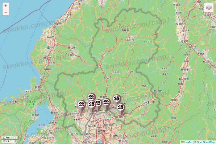 岐阜県のくら寿司の店舗地図