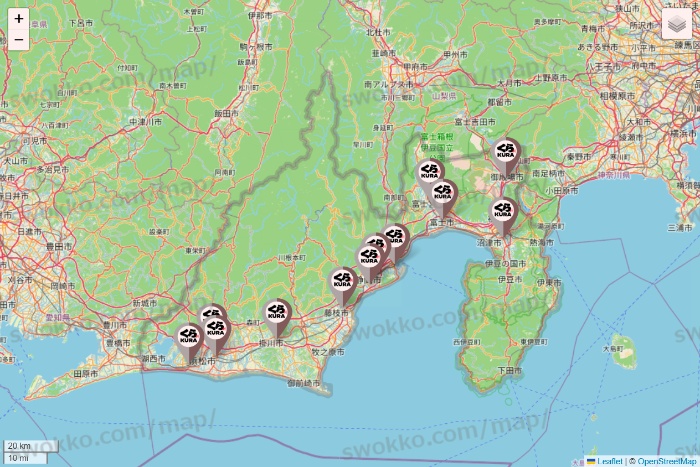 静岡県のくら寿司の店舗地図