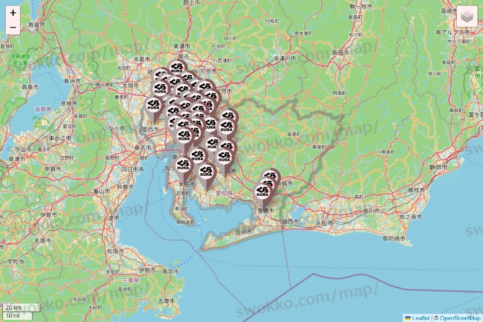 愛知県のくら寿司の店舗地図