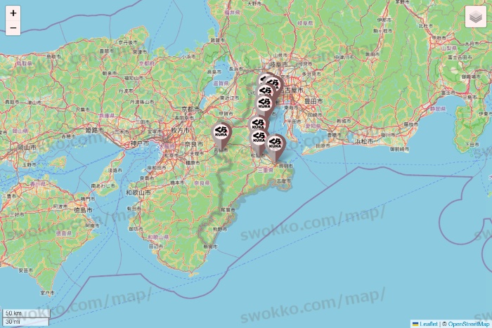 三重県のくら寿司の店舗地図