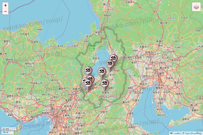 滋賀県のくら寿司の店舗地図