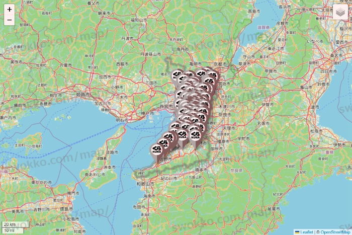 大阪府のくら寿司の店舗地図