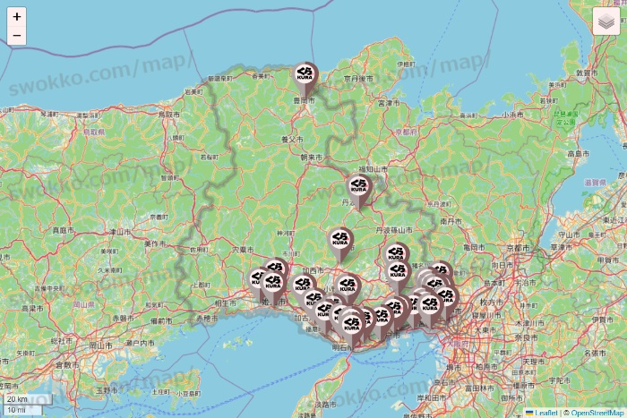 兵庫県のくら寿司の店舗地図