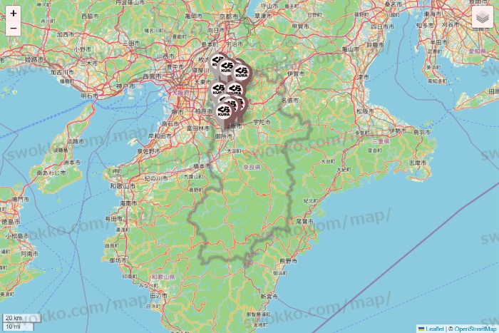 奈良県のくら寿司の店舗地図