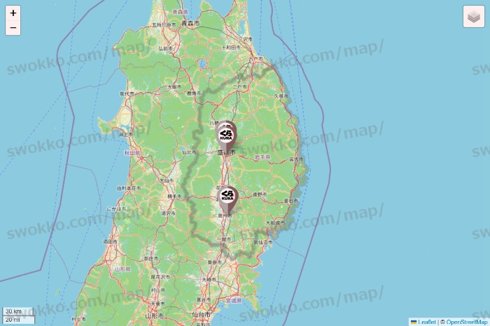 岩手県のくら寿司の店舗地図