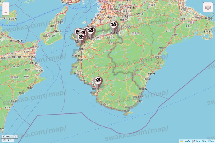 和歌山県のくら寿司の店舗地図