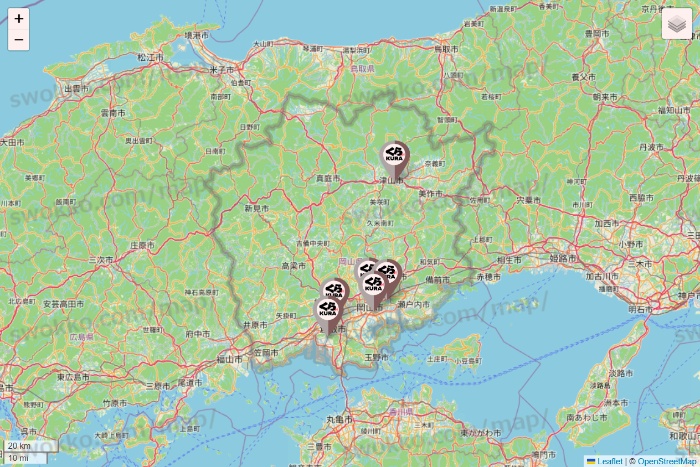 岡山県のくら寿司の店舗地図
