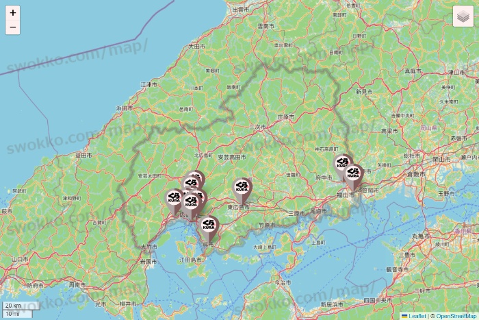 広島県のくら寿司の店舗地図