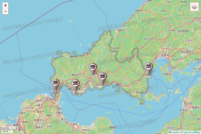 山口県のくら寿司の店舗地図