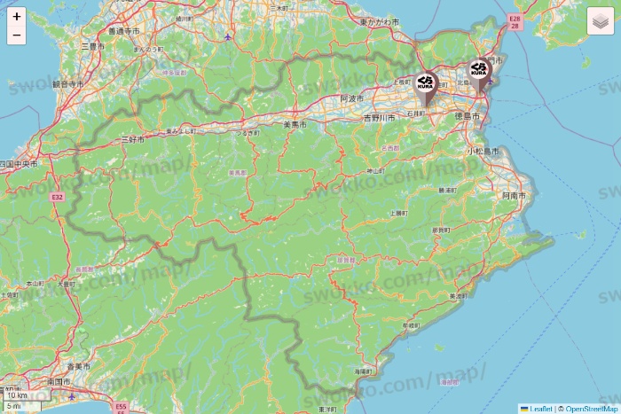 徳島県のくら寿司の店舗地図