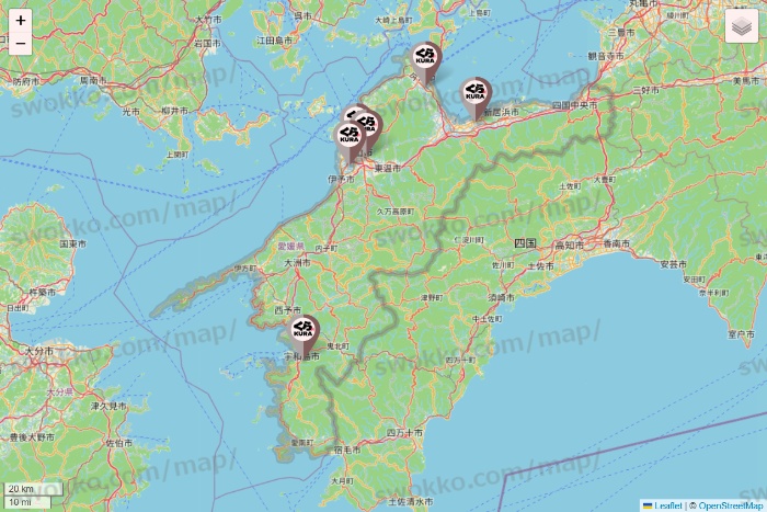 愛媛県のくら寿司の店舗地図