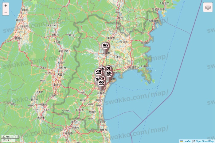 宮城県のくら寿司の店舗地図