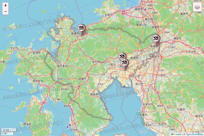 佐賀県のくら寿司の店舗地図