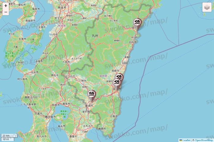 宮崎県のくら寿司の店舗地図