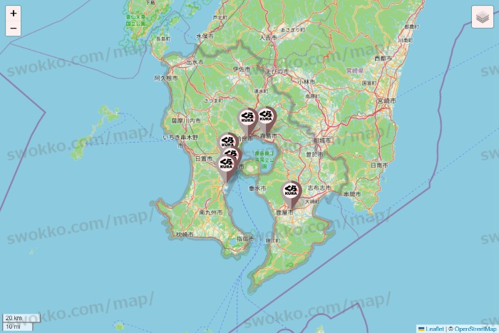 鹿児島県のくら寿司の店舗地図