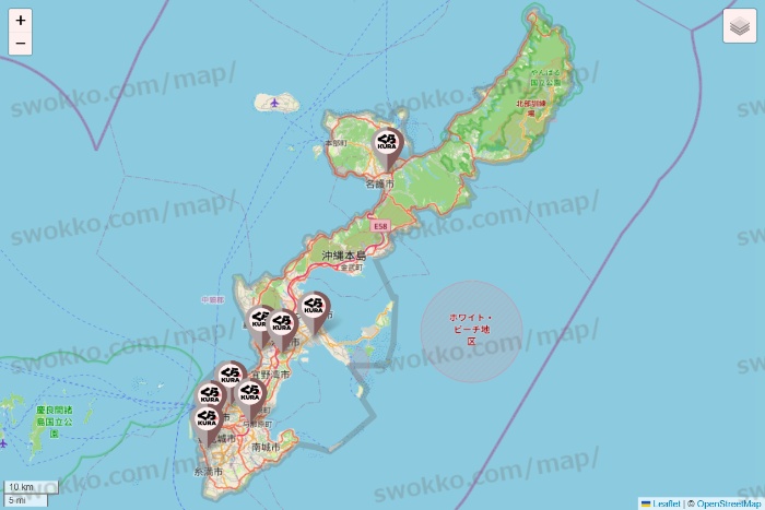 沖縄県のくら寿司の店舗地図