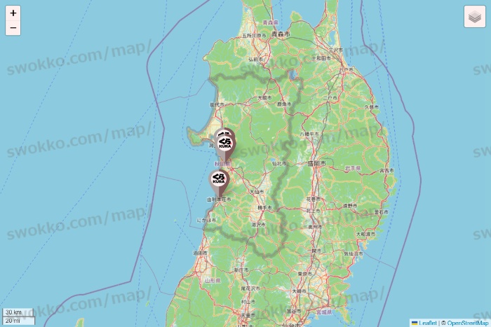 秋田県のくら寿司の店舗地図