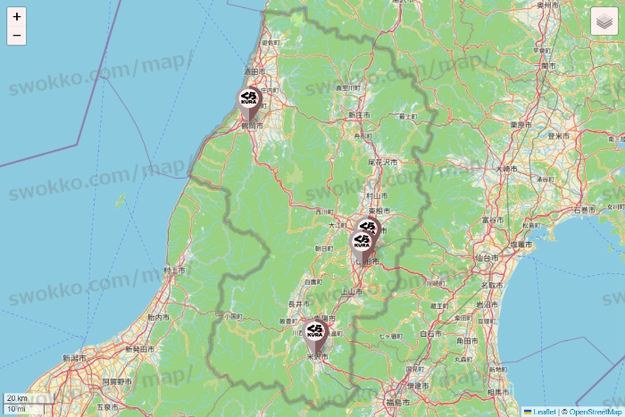 山形県のくら寿司の店舗地図