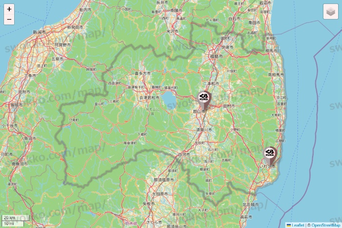 福島県のくら寿司の店舗地図