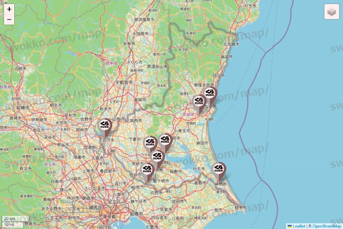 茨城県のくら寿司の店舗地図