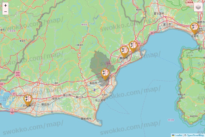 静岡県の串カツ田中の店舗地図