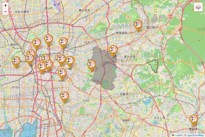 愛知県の串カツ田中の店舗地図