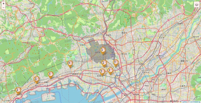 兵庫県の串カツ田中の店舗地図