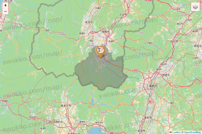 山形県の串カツ田中の店舗地図