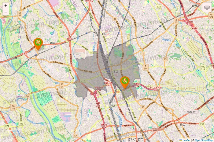 埼玉県のライフ（ビオラル、セントラルスクエア、Miniel）の店舗地図
